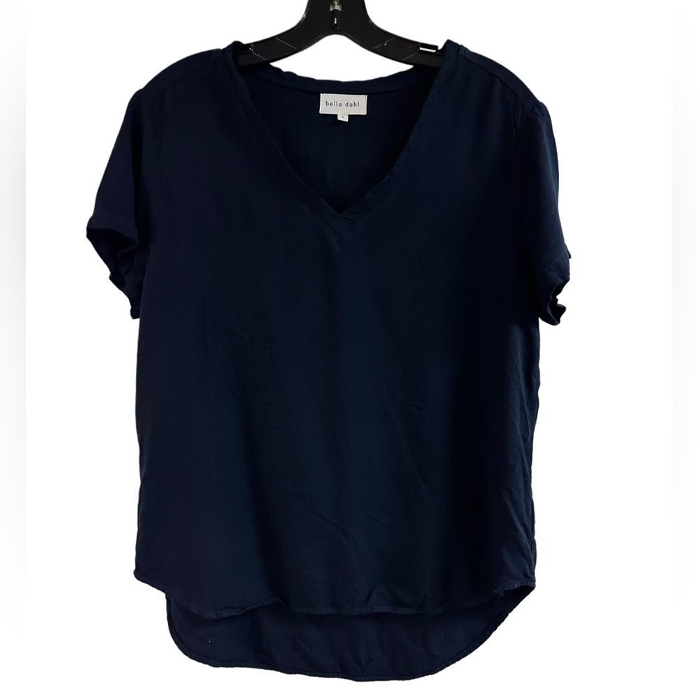Bella Dahl Navy Blue V-Neck Short Sleeve Rayon Top Size L